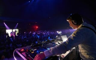 DJ playing music at the New Year’s Eve party in Barcelona.